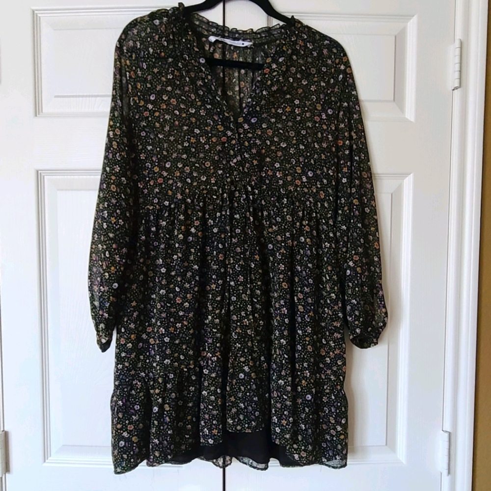 NWOT Zara Sheer Swing Dress Ditsy Floral